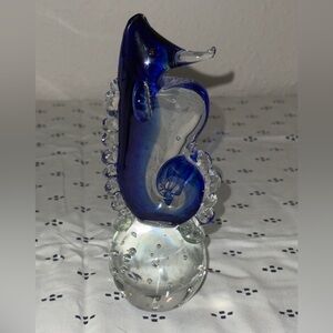 Blue Glass Seahorse Sculpture